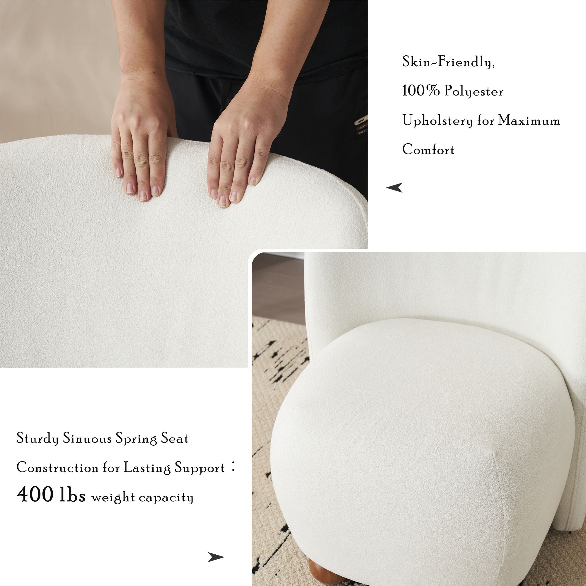 Modern Low Back Accent Upholstered Armless Living Room Chairs, Round Feet