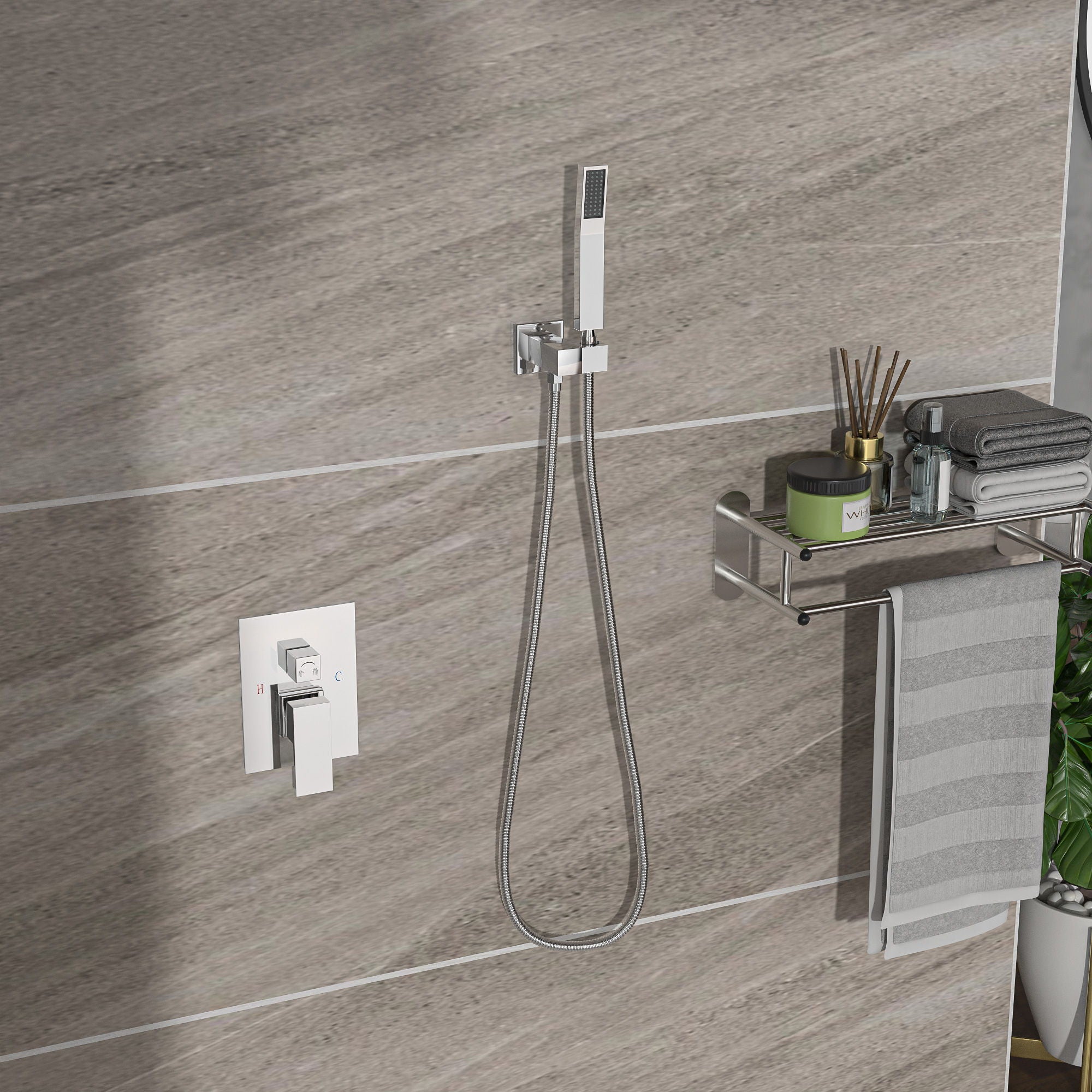 Modern Dual Shower Head System With 16" Ceiling Mount Finish, Stainless Steel And Brass
