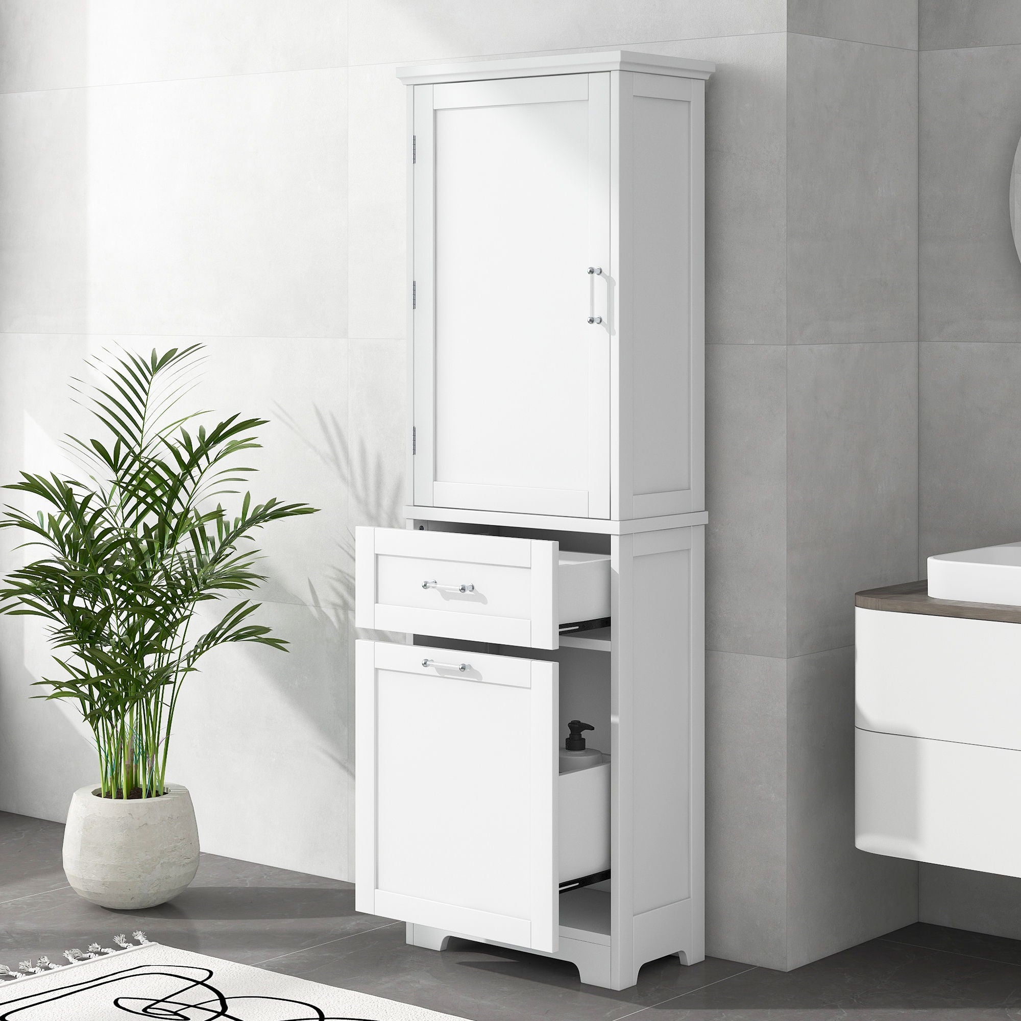 Tall Freestanding Bathroom Storage Cabinet With Adjustable Shelf And 2 Drawers