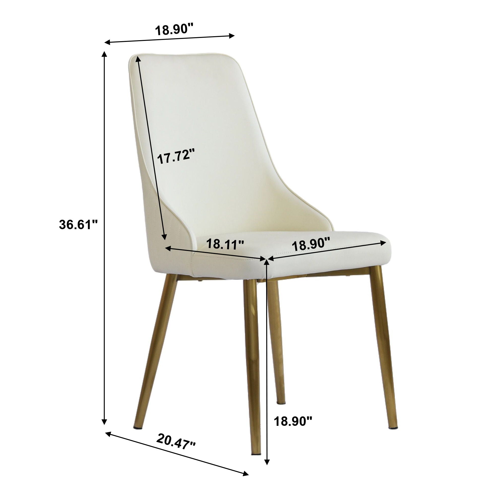 Modern Sponge-Filled Dining Chair, Solid Wood Metal Legs, Suitable For Restaurants, Living Rooms And Rooms (Set of 2) - White