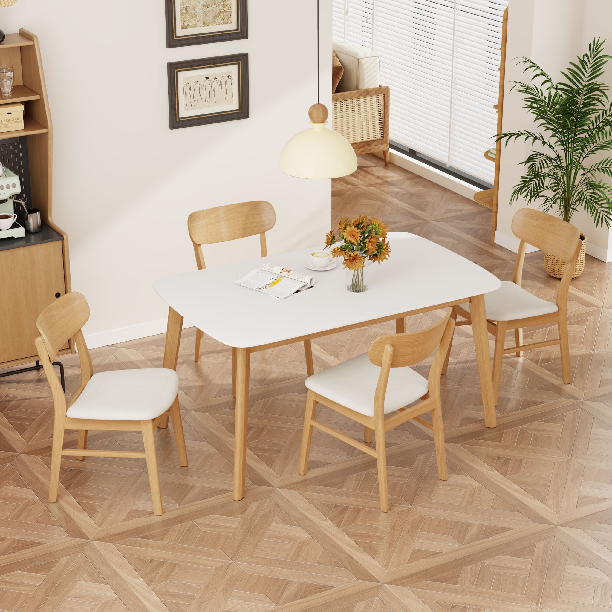 5 Piece Dining Set With Table And Upholstered Chairs
