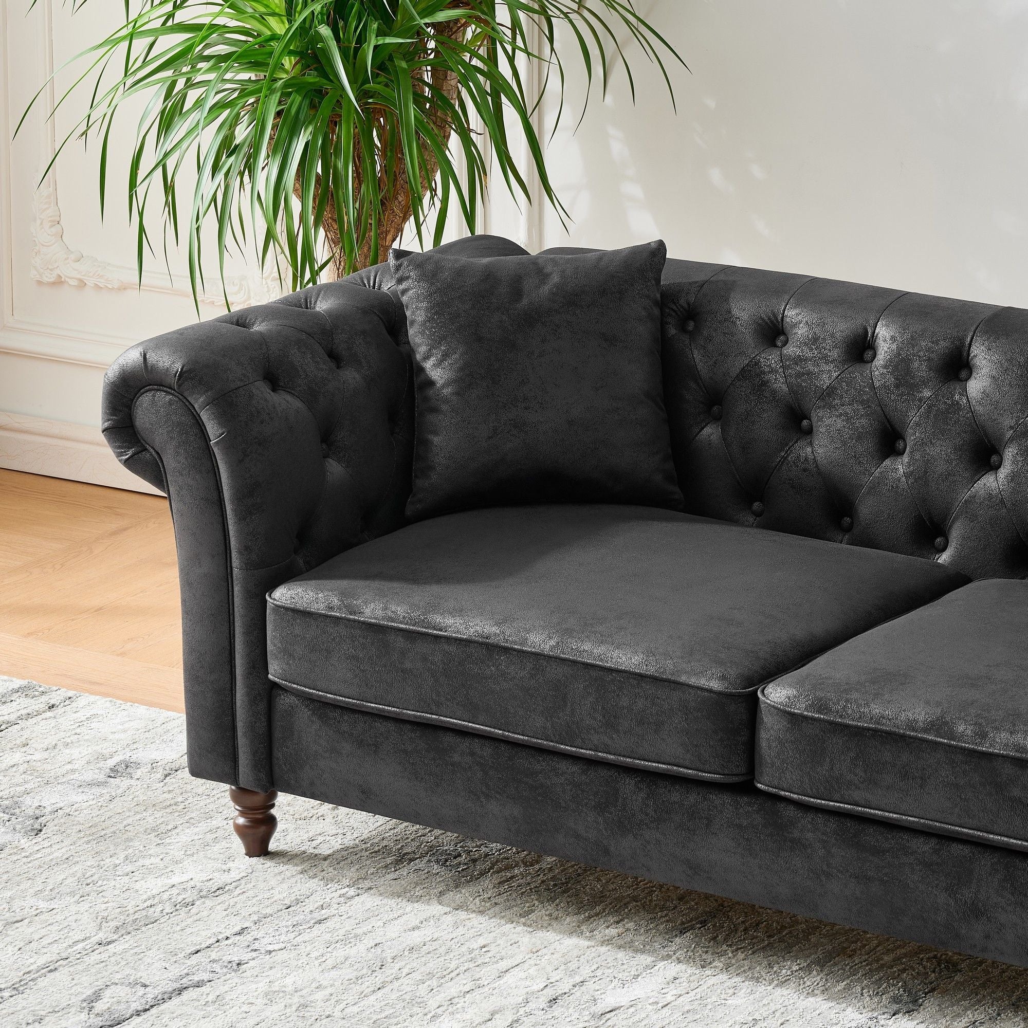 Chesterfield 3 And 3 Seater Sofa Set High Tech Fabric Roll Armrest Upholstered Couch