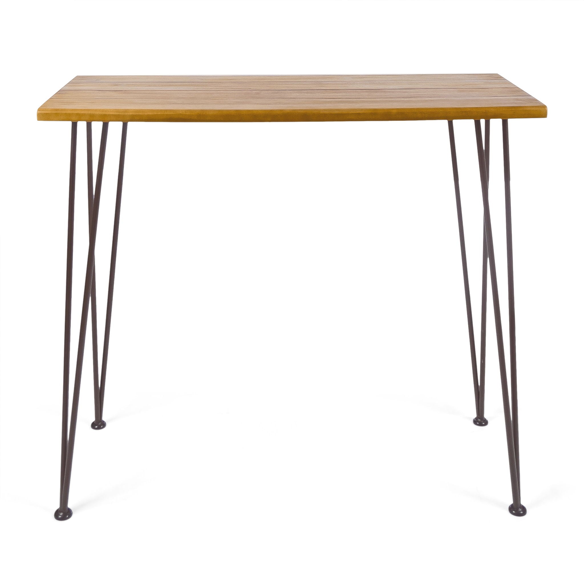 Outdoor Bar Table With Wood Tabletop And Iron Hairpin Legs - Black / Teak