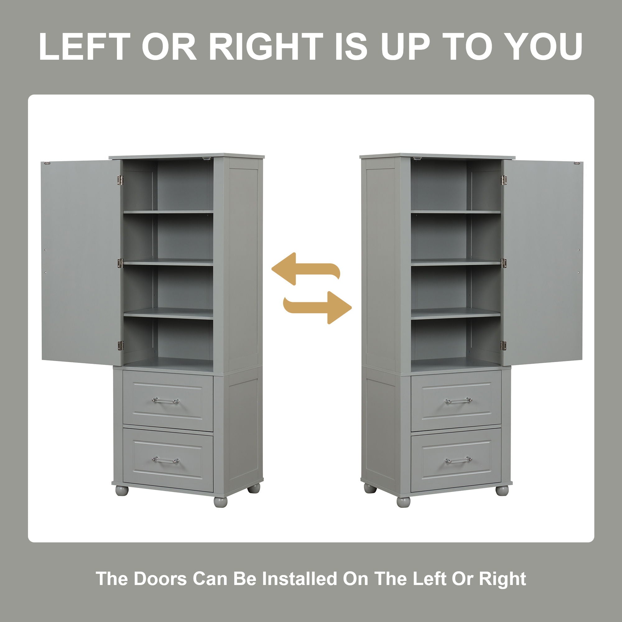 Tall Freestanding Bathroom Storage Cabinet With 2 Drawers And Adjustable Shelf