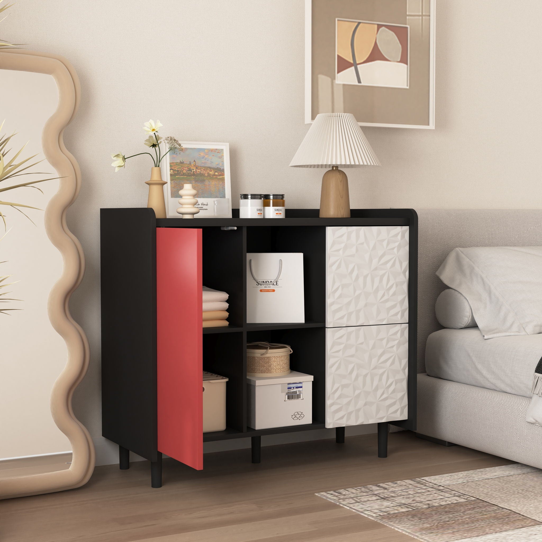 Modern Sideboard Buffet Cabinet With Doors And Unique Panel Styling
