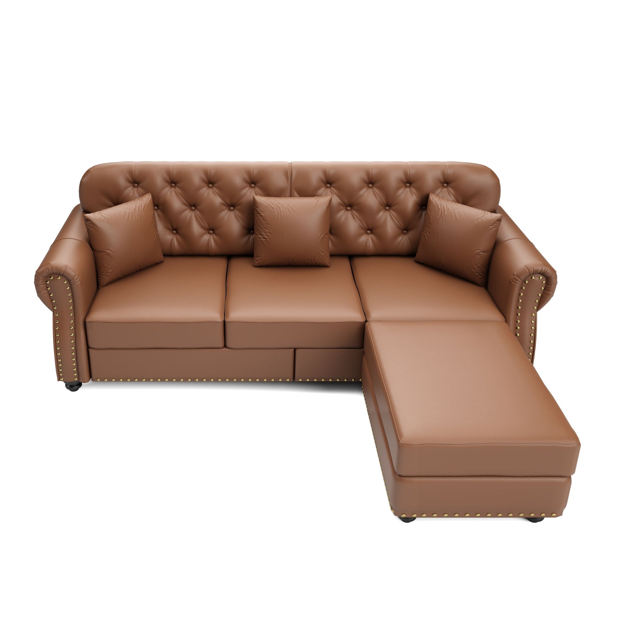 Upholstered Sofa With Nailhead Trim, Rolled Armrests With Ottoman