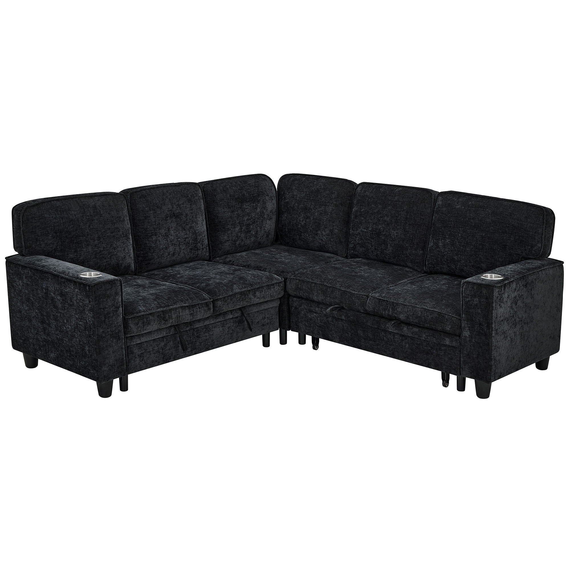 L-Shaped Sofa With Pull Out Sofa Bed With USB