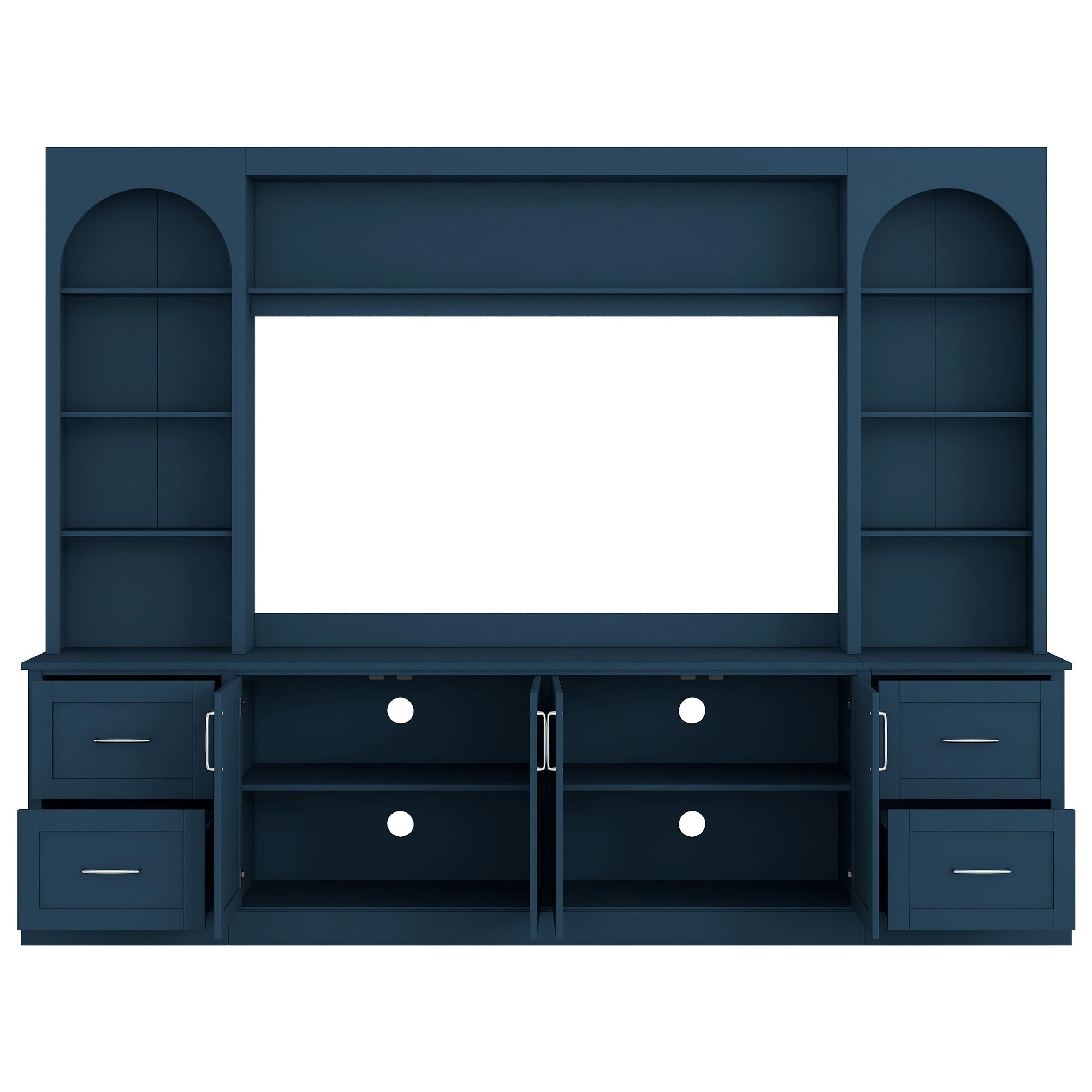 Arched Entertainment Center Wall Unit With Drawers, TV Stand