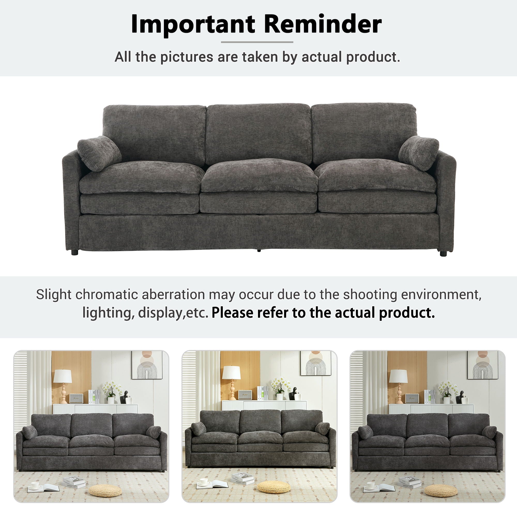 Cozy Upholstered 3 Seater Sofa With Double Cushion