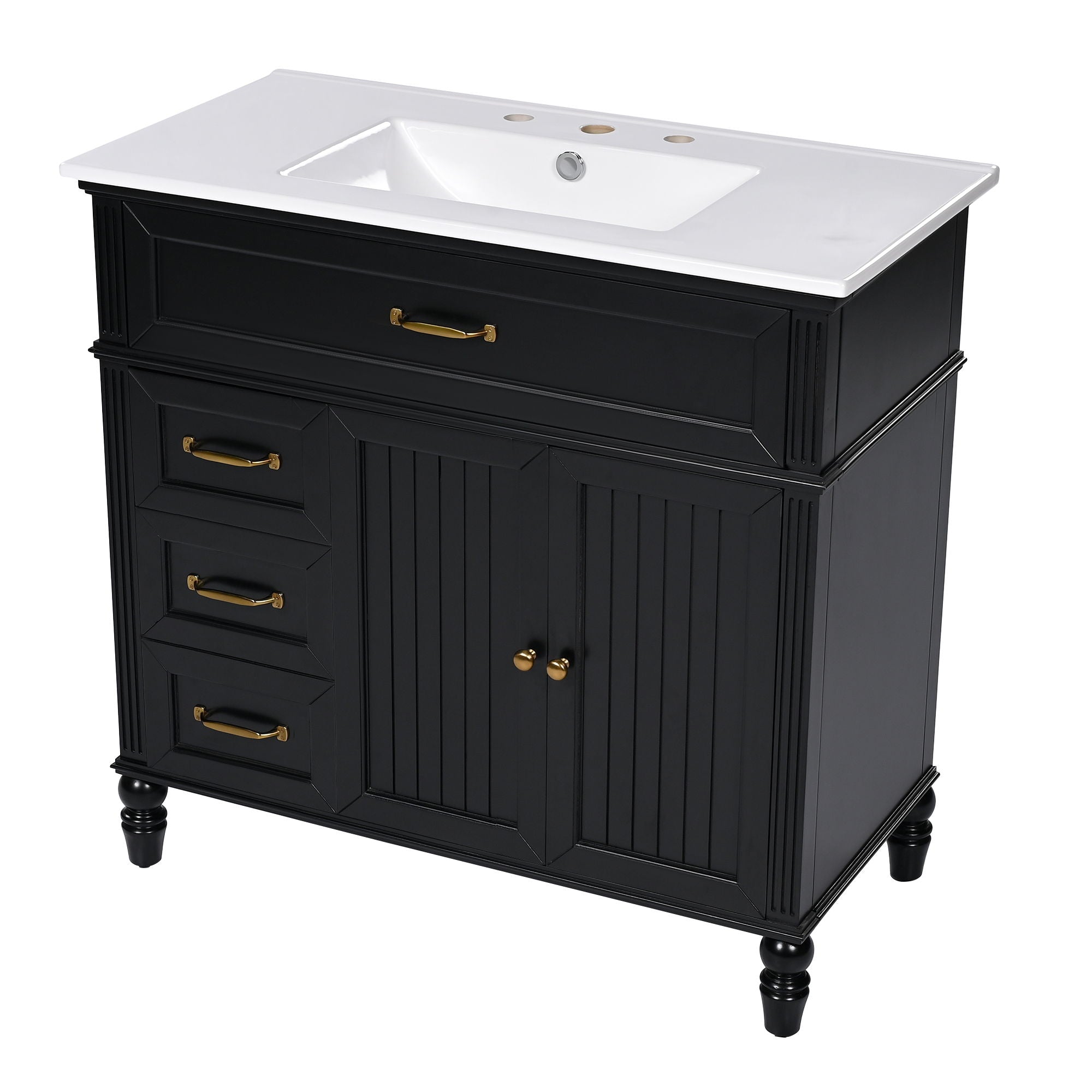 Bathroom Vanity With Sink, 2 Doors 2 Drawers, Freestanding Design