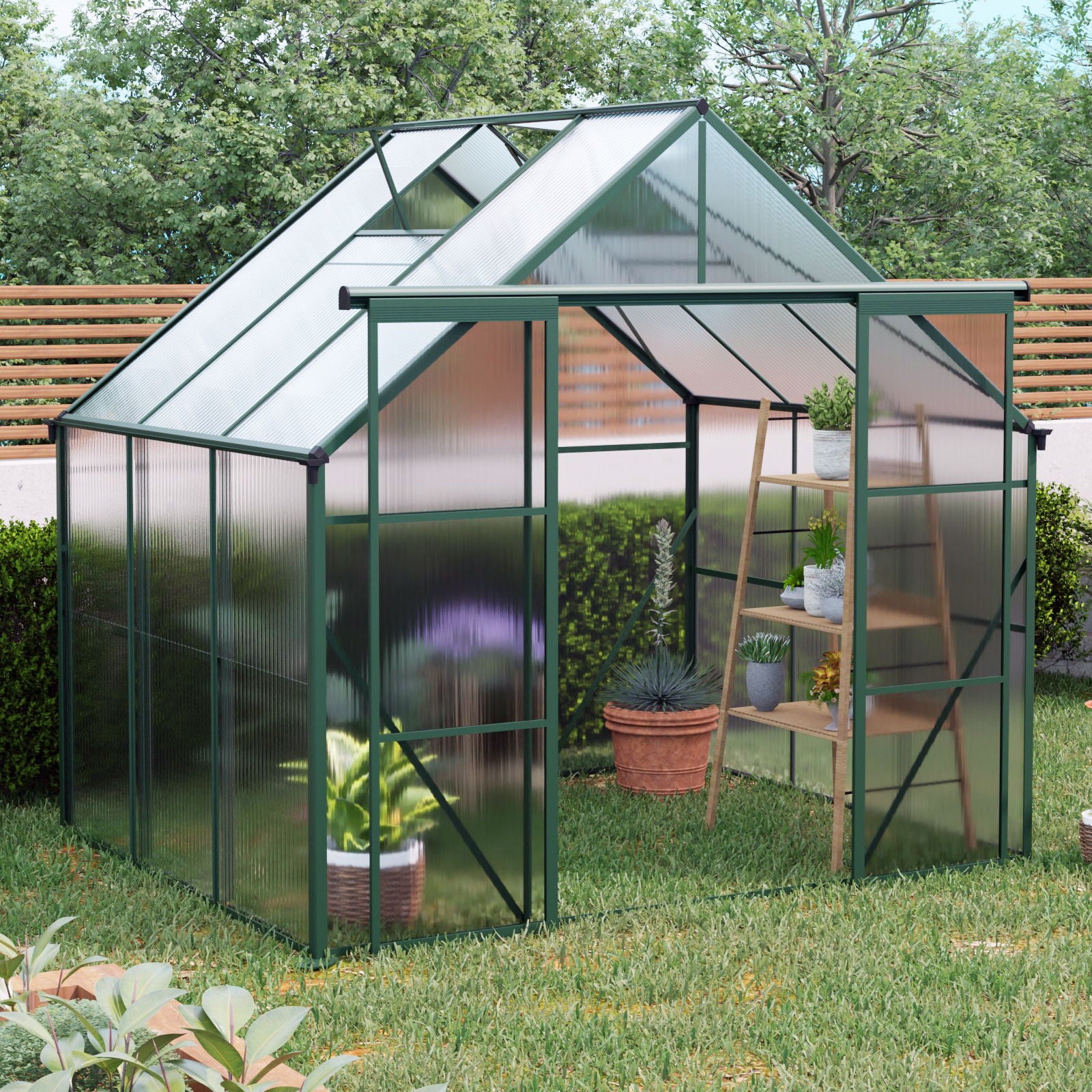 Double Door Polycarbonate house Raised Base And Anchor Aluminum Heavy Duty Walk In houses For Outdoor Backyard In All Season