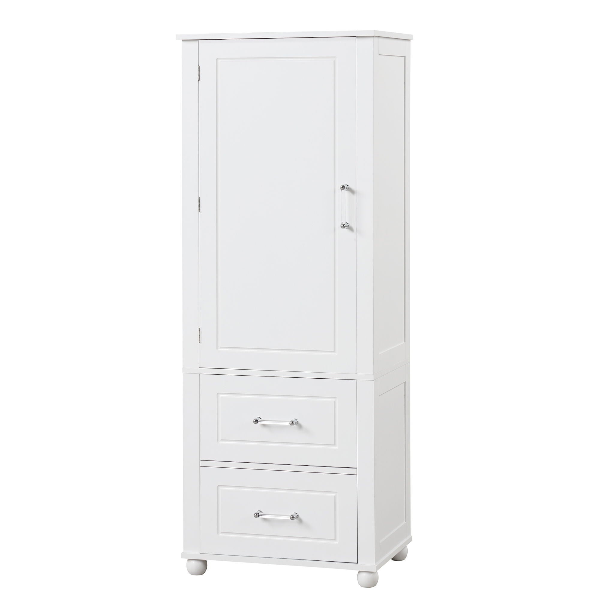 Tall Freestanding Bathroom Storage Cabinet With 2 Drawers And Adjustable Shelf