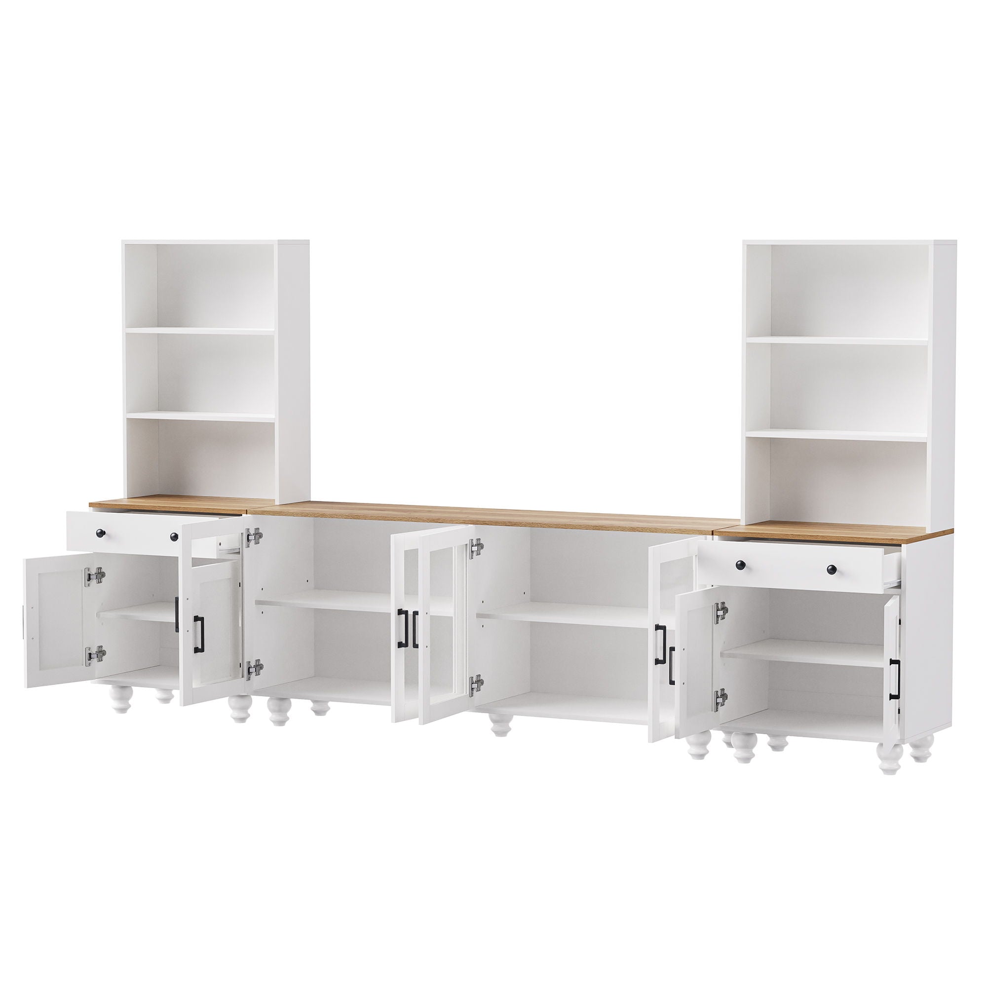 Farmhouse TV Stand With Solid Wood Gourd Shaped Legs For TVs Up To 70"