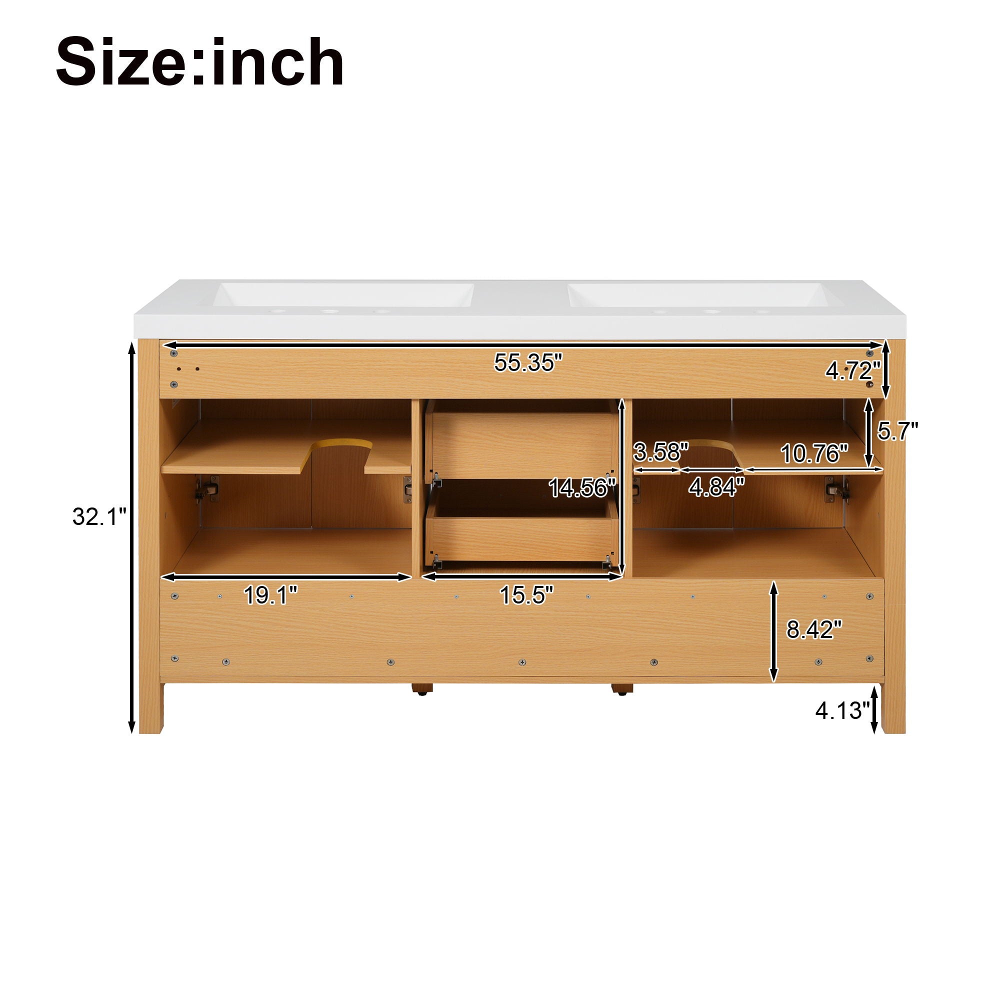 Bathroom Vanity With Double Sink, Soft Close Doors & Drawers Handles - Wood