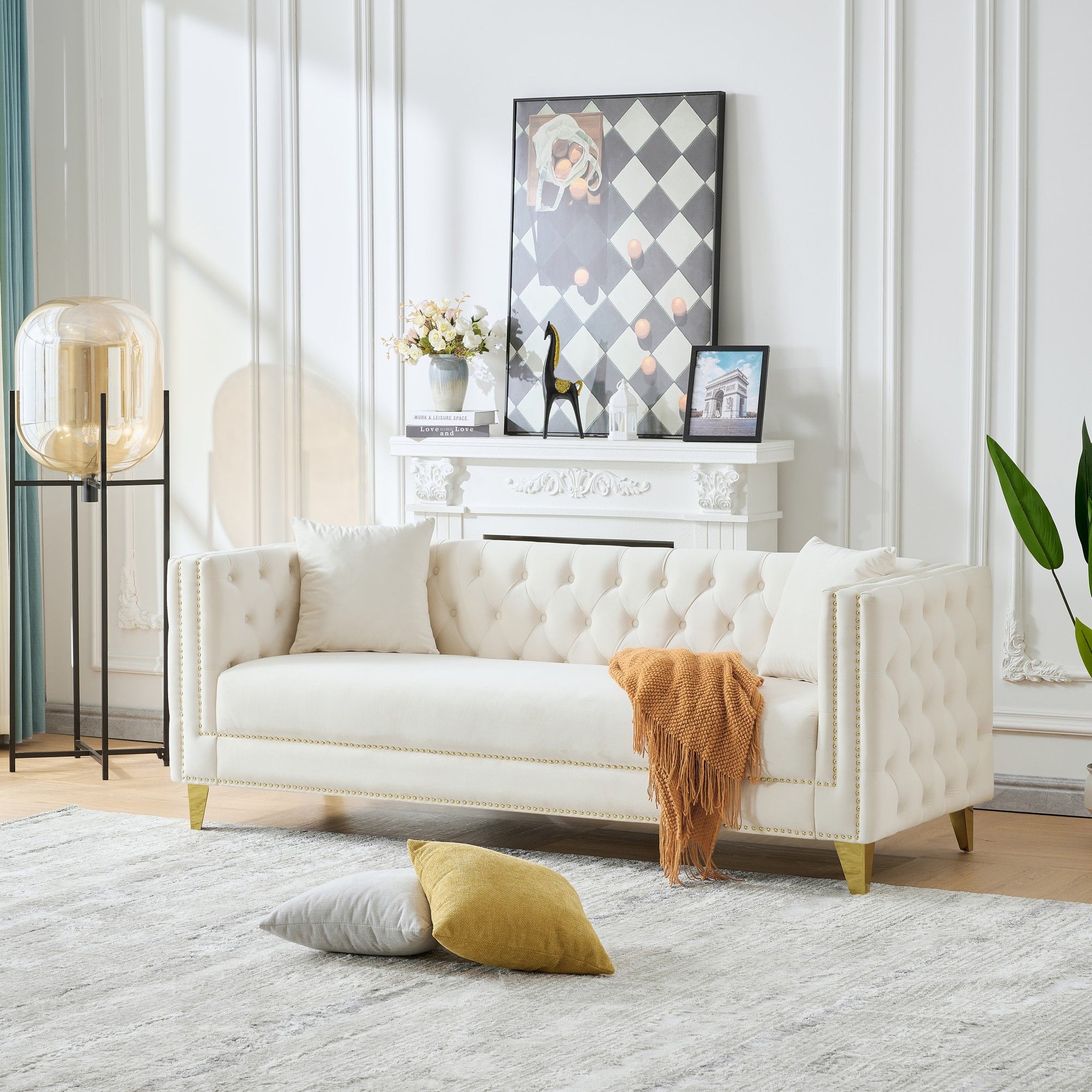 Deep Seat Sofa With Button Nailhead, Square Arm Couches