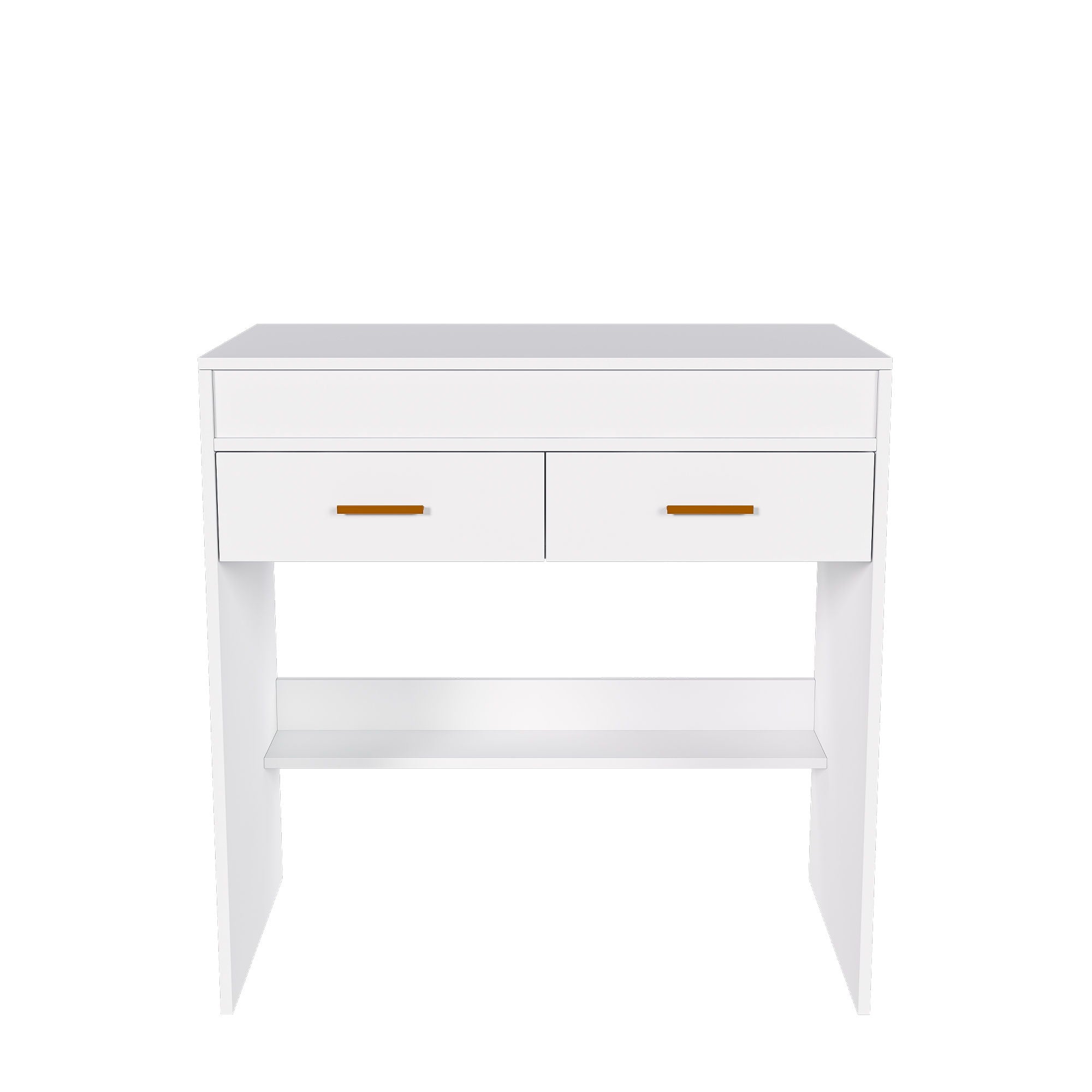 Flip Top Vanity Desk With LED Mirror & Outlet Makeup Table With 2 Drawers, Open Storage, And Jewelry Hooks - White