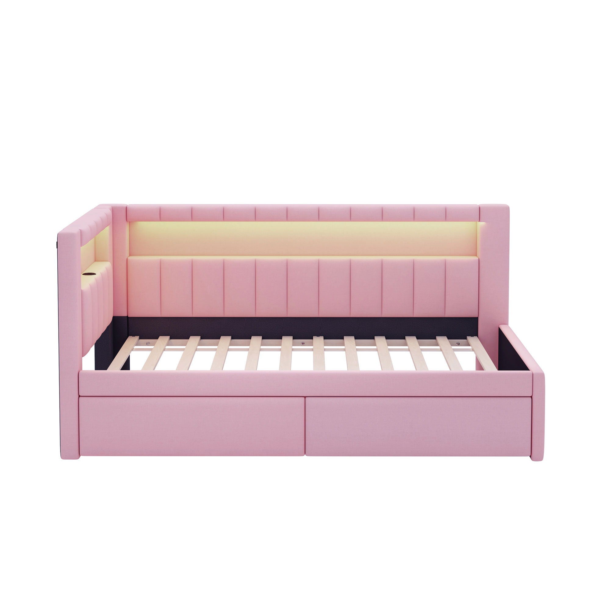 Upholstered Platform Bed With USB Ports And LED Belt