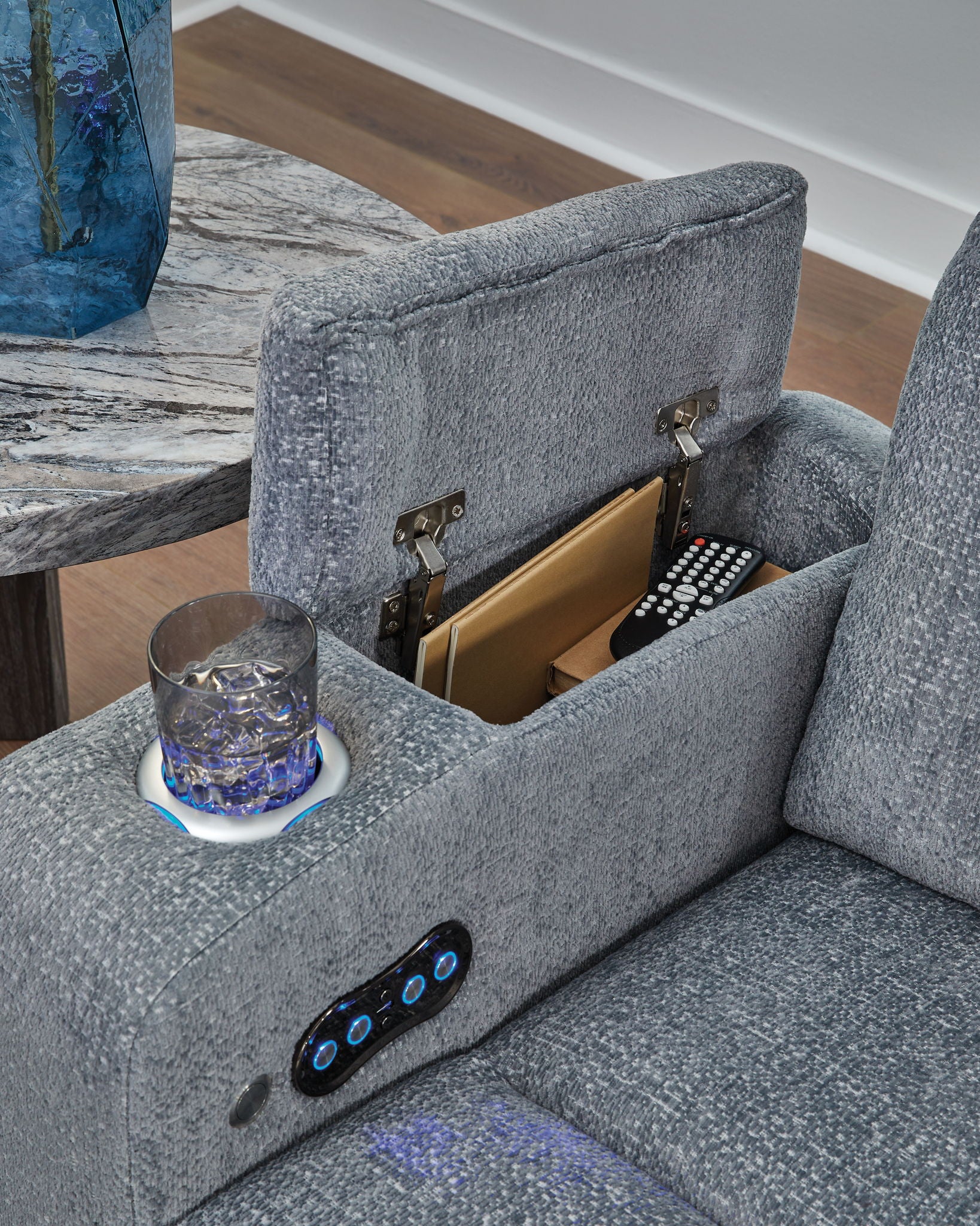 Studio Cave - Power Reclining Loveseat with Console - Steel