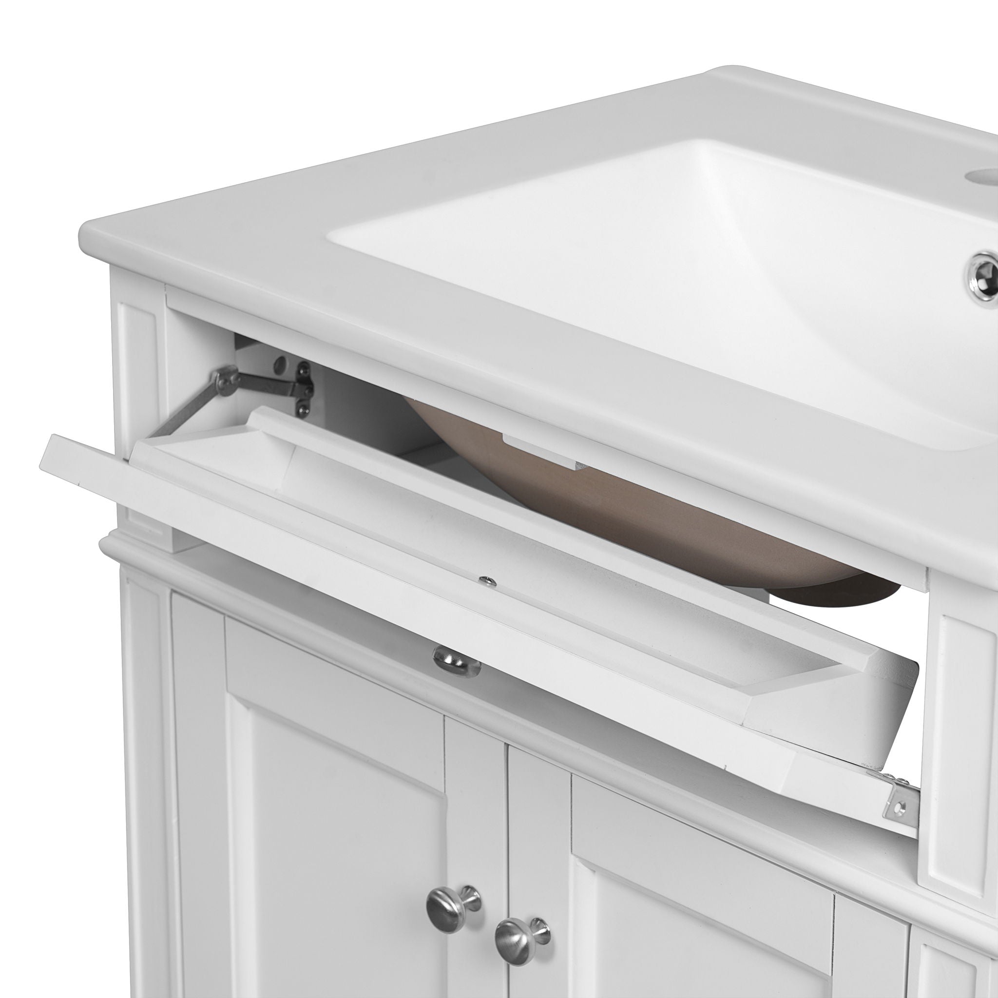 Bathroom Vanity With 2 Doors And Tip Out Drawer, Soft Closing Hinges