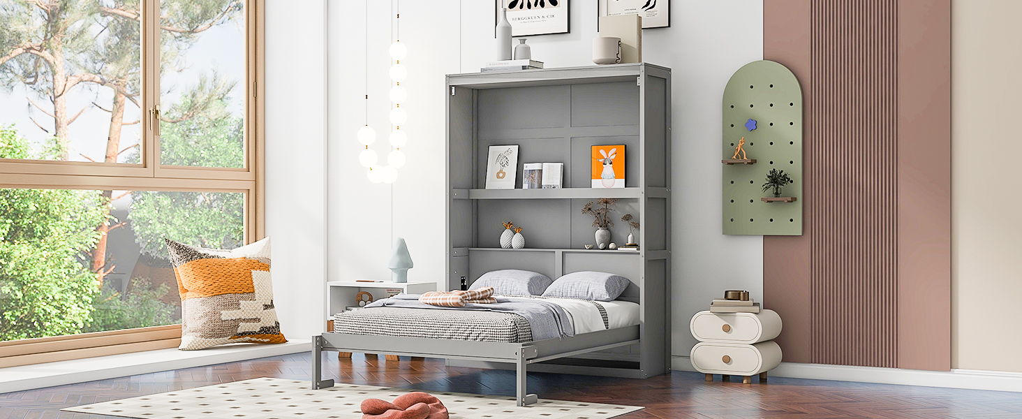 Murphy Wall Bed With Shelves, Space Saving