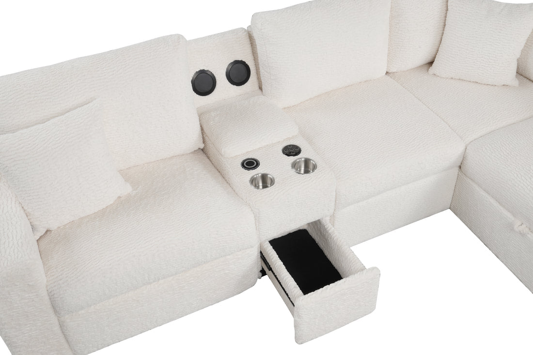 Hunter White Sectional (W/ Bluetooth Speaker & Pull-Out Bed)