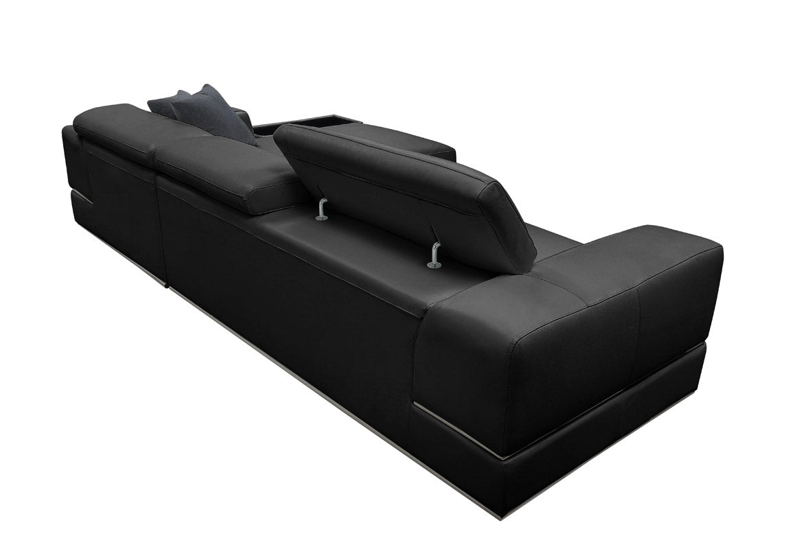 Divani Casa Pella Mini - Modern Black Leather Right Facing Sectional Sofa
