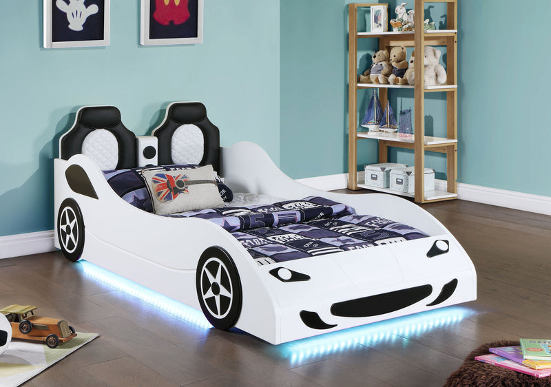Cruiser Wood  LED Race Car Bed and 7-inch Mattress Blue