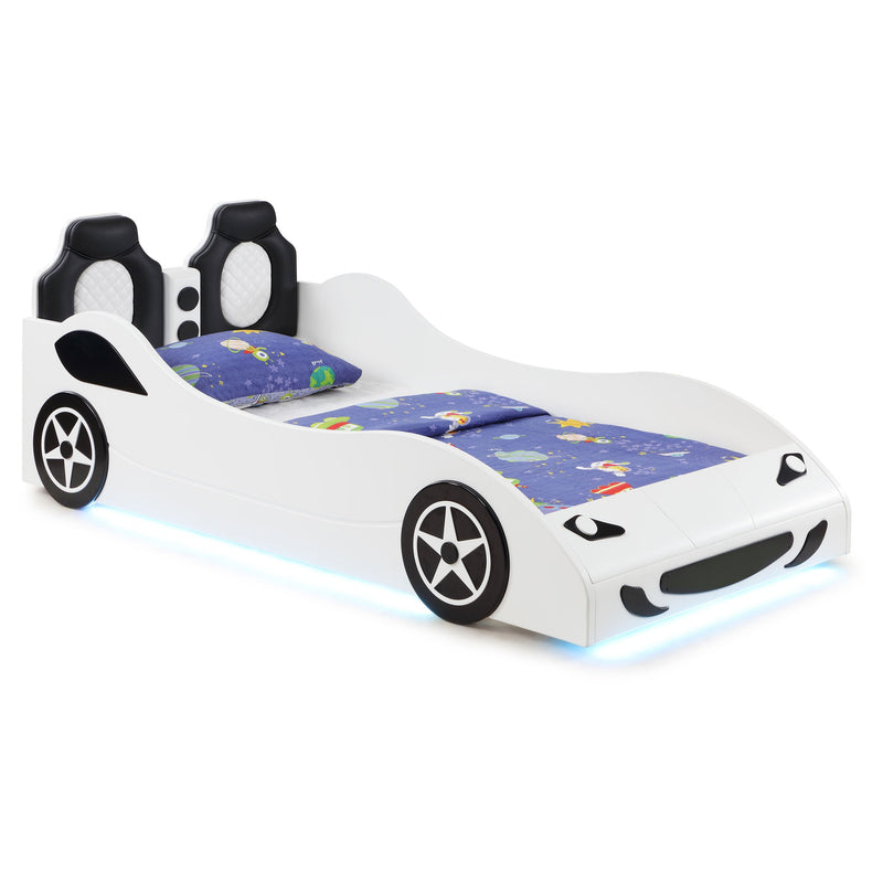 Cruiser Wood  LED Race Car Bed and 7-inch Mattress Blue