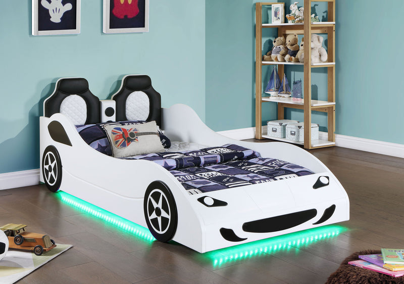 Cruiser Wood  LED Race Car Bed and 7-inch Mattress Blue
