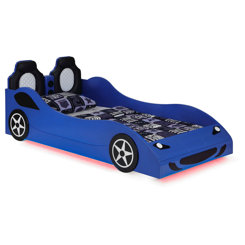 Cruiser Wood  LED Race Car Bed and 7-inch Mattress Blue