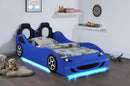 Cruiser Wood  LED Race Car Bed and 7-inch Mattress Blue