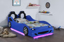 Cruiser Wood  LED Race Car Bed and 7-inch Mattress Blue