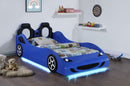 Cruiser Wood  LED Race Car Bed Blue