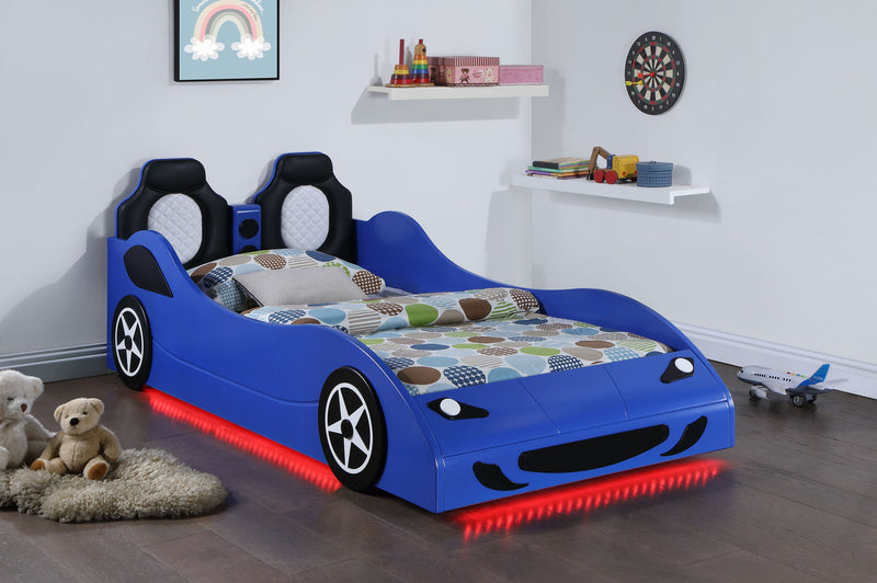 Cruiser Wood  LED Race Car Bed Blue