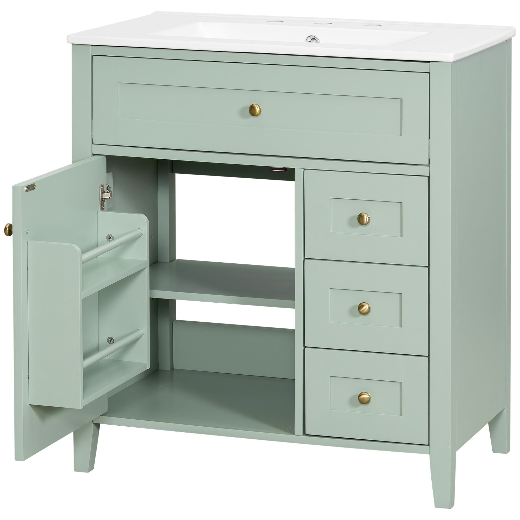 Bathroom Vanity With Sink, 3 Drawers And Adjustable Shelf