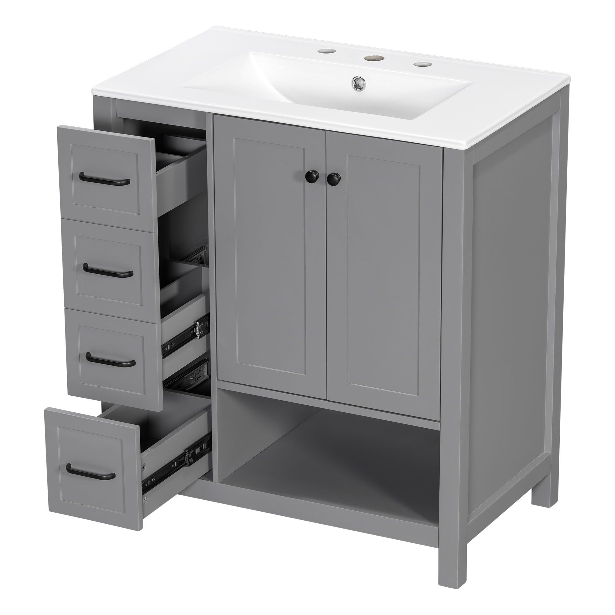 Bathroom Vanity With Sink Top, Bathroom Vanity Cabinet With 2 Doors And 2 Drawers, Open Shelf