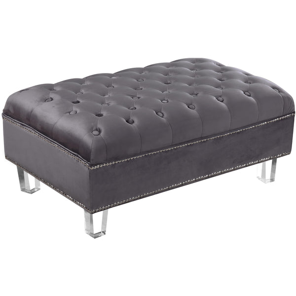 Meridian Lucas Grey Velvet Ottoman IMAGE 1