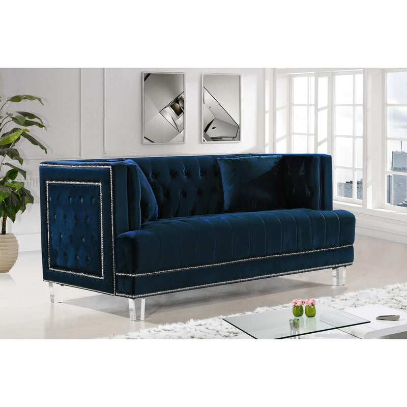 Meridian Lucas Navy Velvet Loveseat IMAGE 3