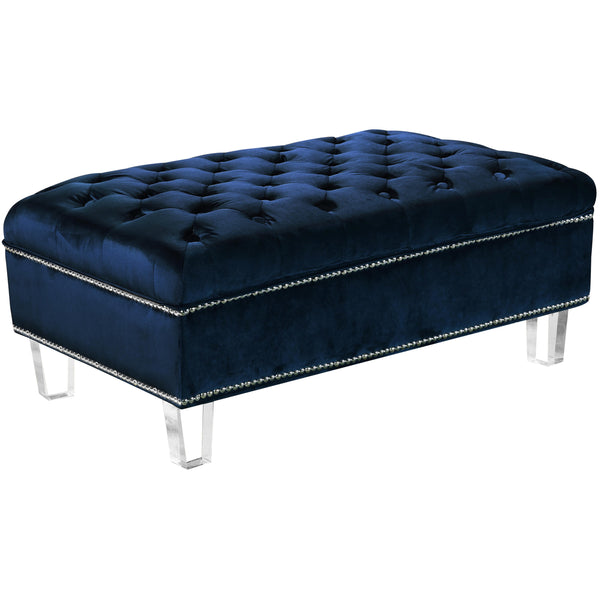 Meridian Lucas Navy Velvet Ottoman IMAGE 1