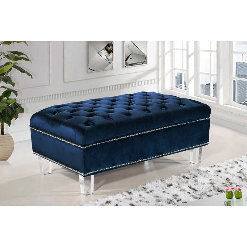 Meridian Lucas Navy Velvet Ottoman IMAGE 2