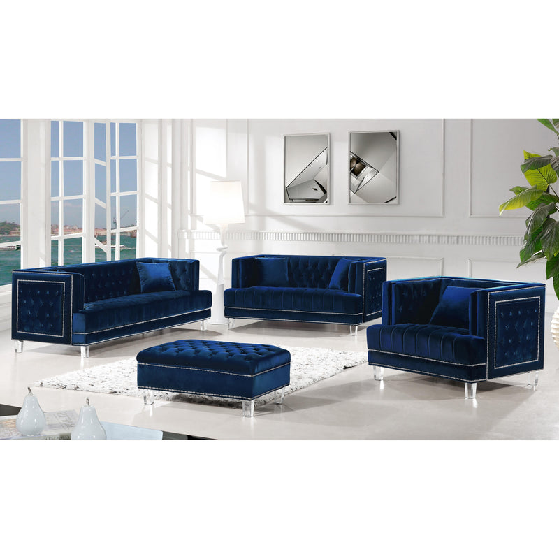 Meridian Lucas Navy Velvet Ottoman IMAGE 3