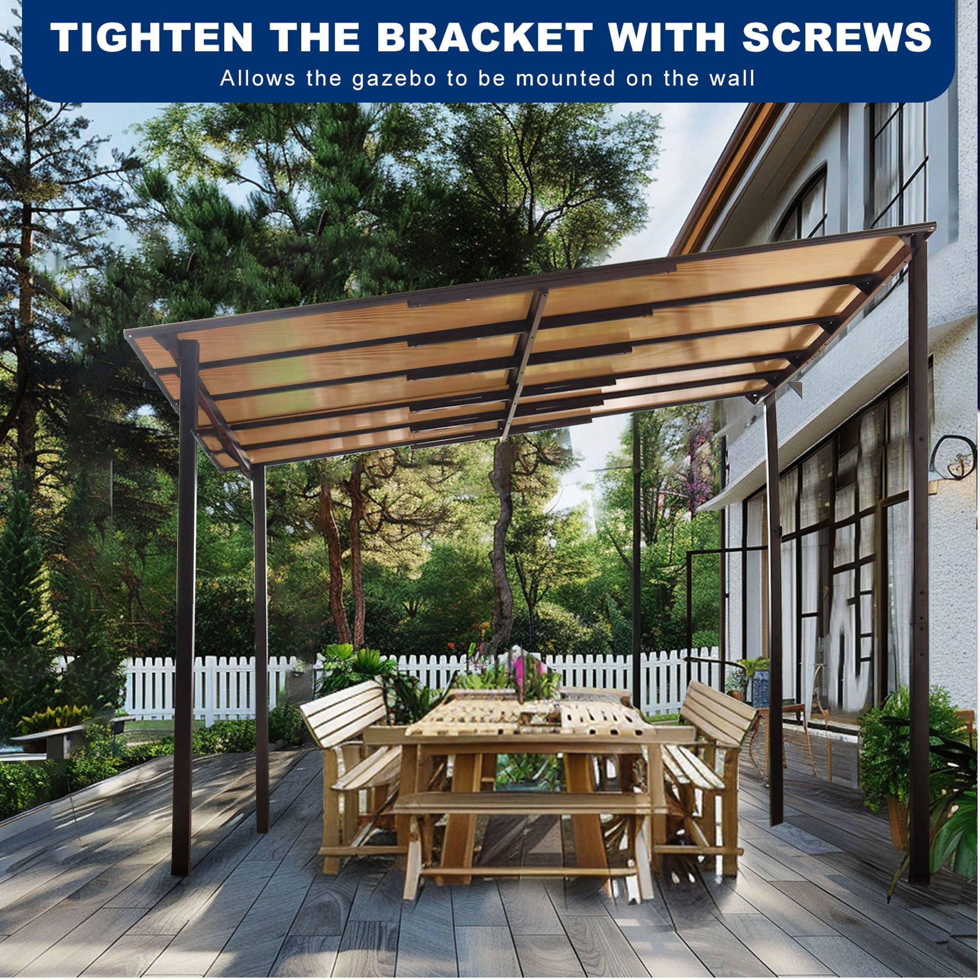 Wall Mounted Outdoor Pergola Gazebo, Heavy Duty Metal Awning With Roof