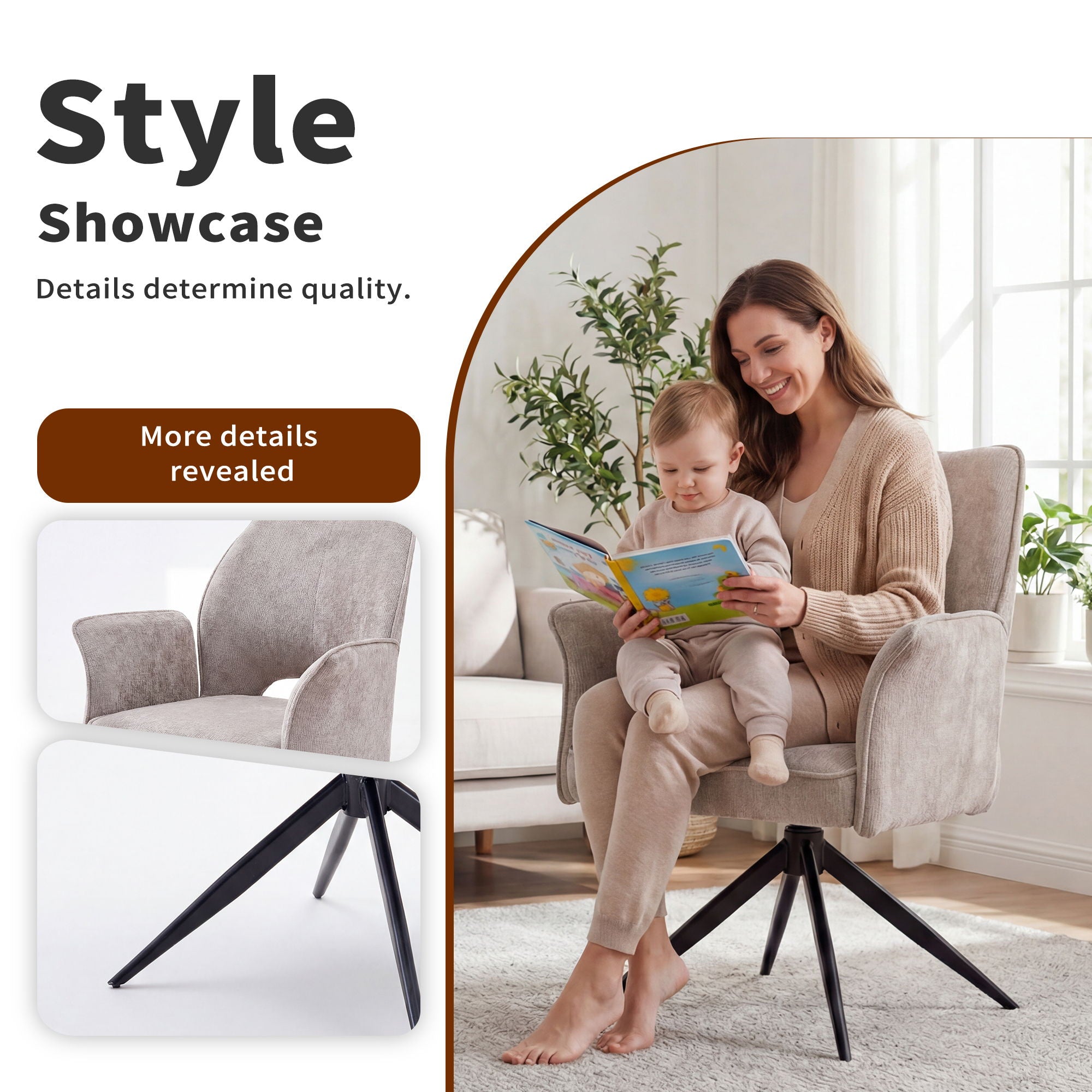Dining Chair With Soft Cushion And 360° Rotation, Comfortable Armrest For Kitchen (Set of 2) - Gray