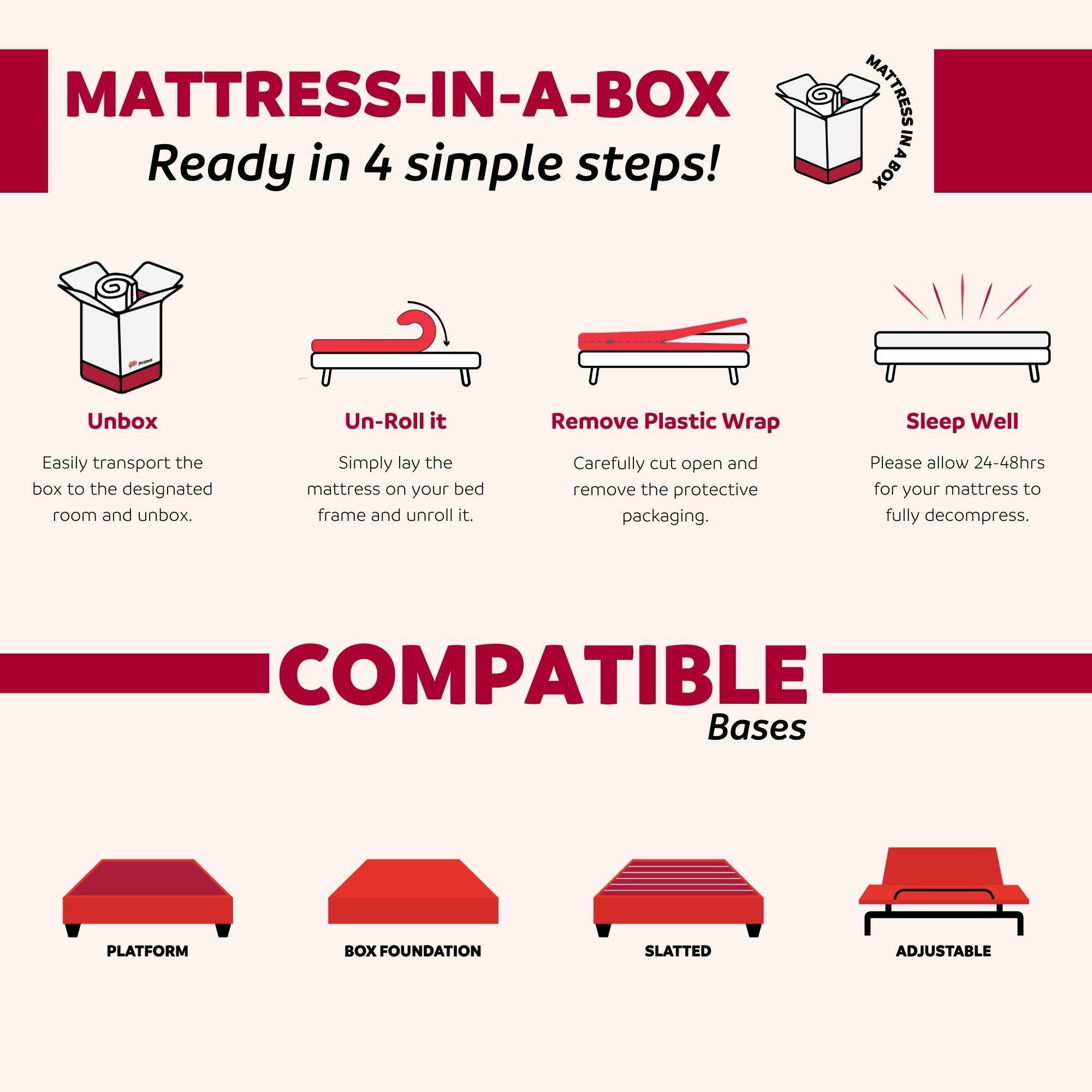 Hybrid Plush Foam Mattress, Soft Polyester Knit Cover, Multi Layer Foam Mattress - White / Gray - King