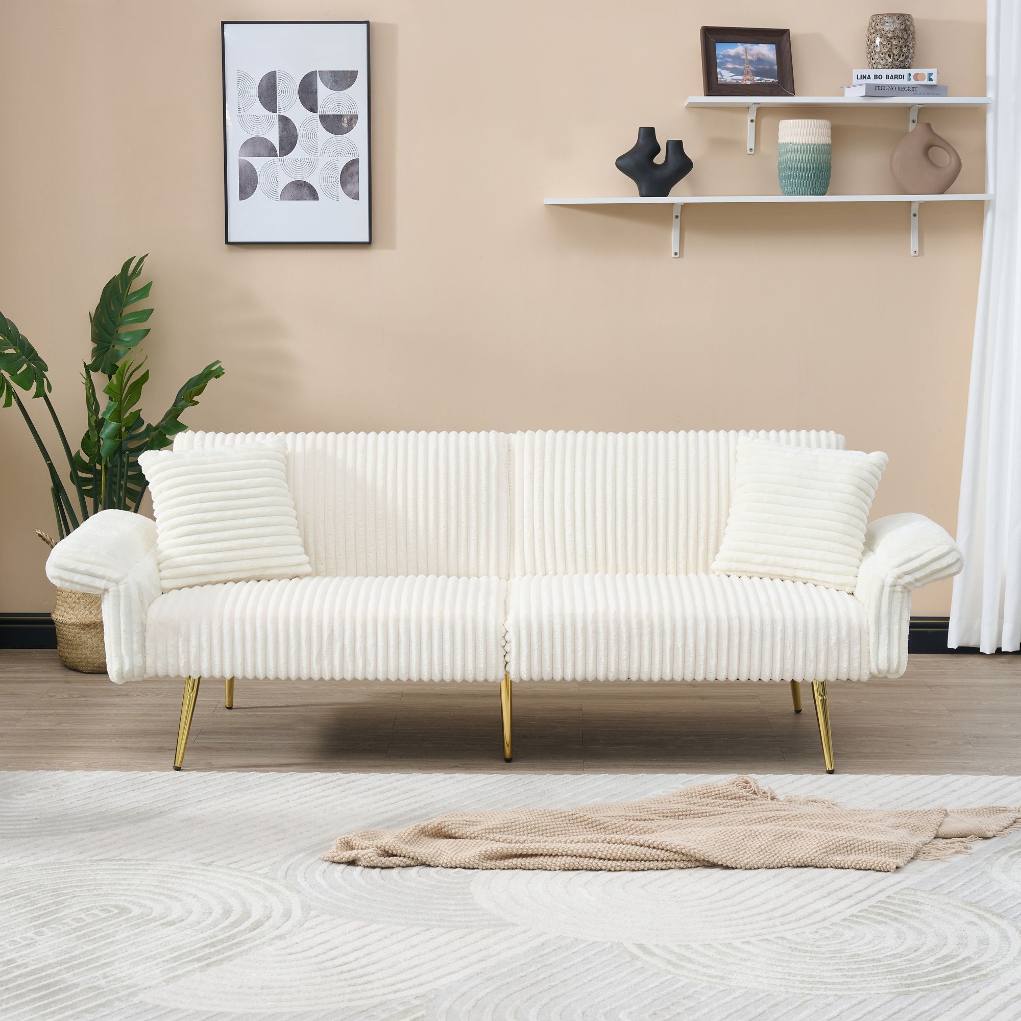 Luxury Foldable Double Sofa Bed With Folding Armrests