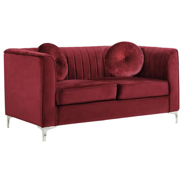 Meridian Isabelle Burgundy Velvet Loveseat IMAGE 1