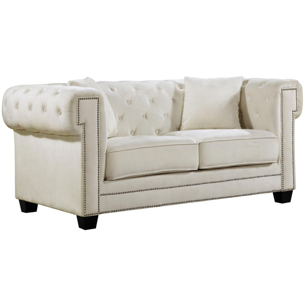 Meridian Bowery Cream Velvet Loveseat IMAGE 1