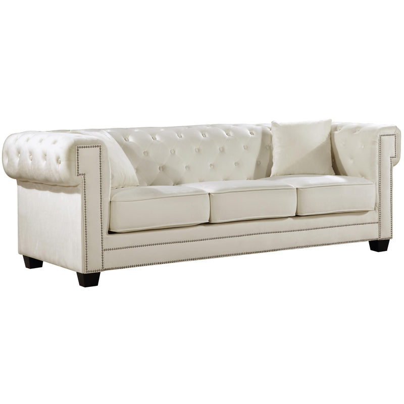 Meridian Bowery Cream Velvet Sofa IMAGE 1