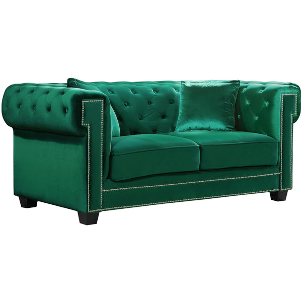 Meridian Bowery Green Velvet Loveseat IMAGE 1