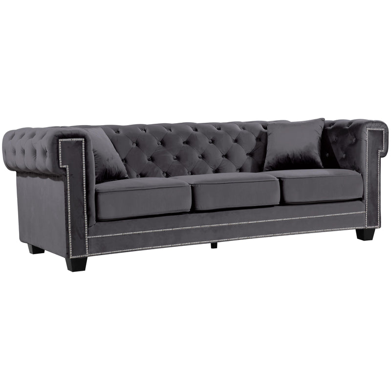 Meridian Bowery Grey Velvet Sofa IMAGE 1